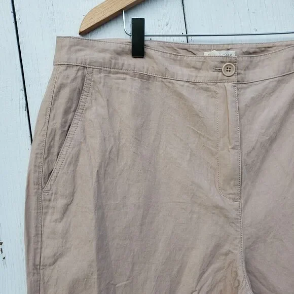 Eileen Fisher Women Beige Cotton Blend Trouser Capris Sz 16